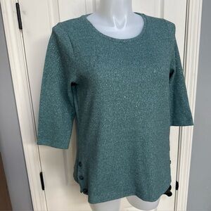 EMILY DANIELS Sweater Womens XL Metallic Button Detail 3/4 Sleeve Pullover Top